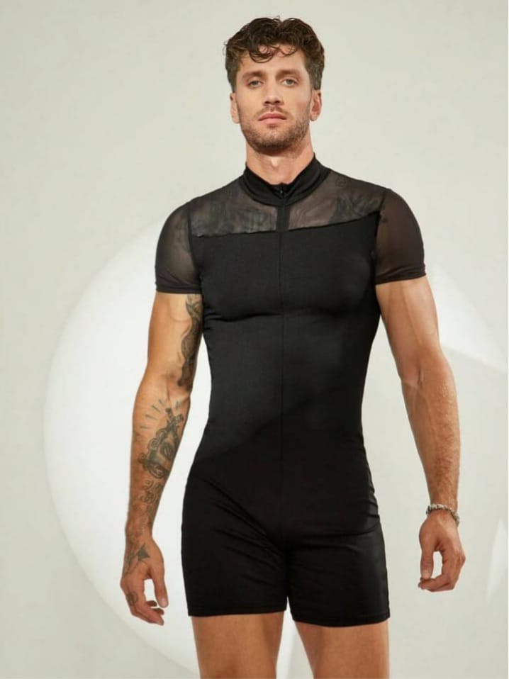 Men's Mesh Men's Patchwork Elastic Romper